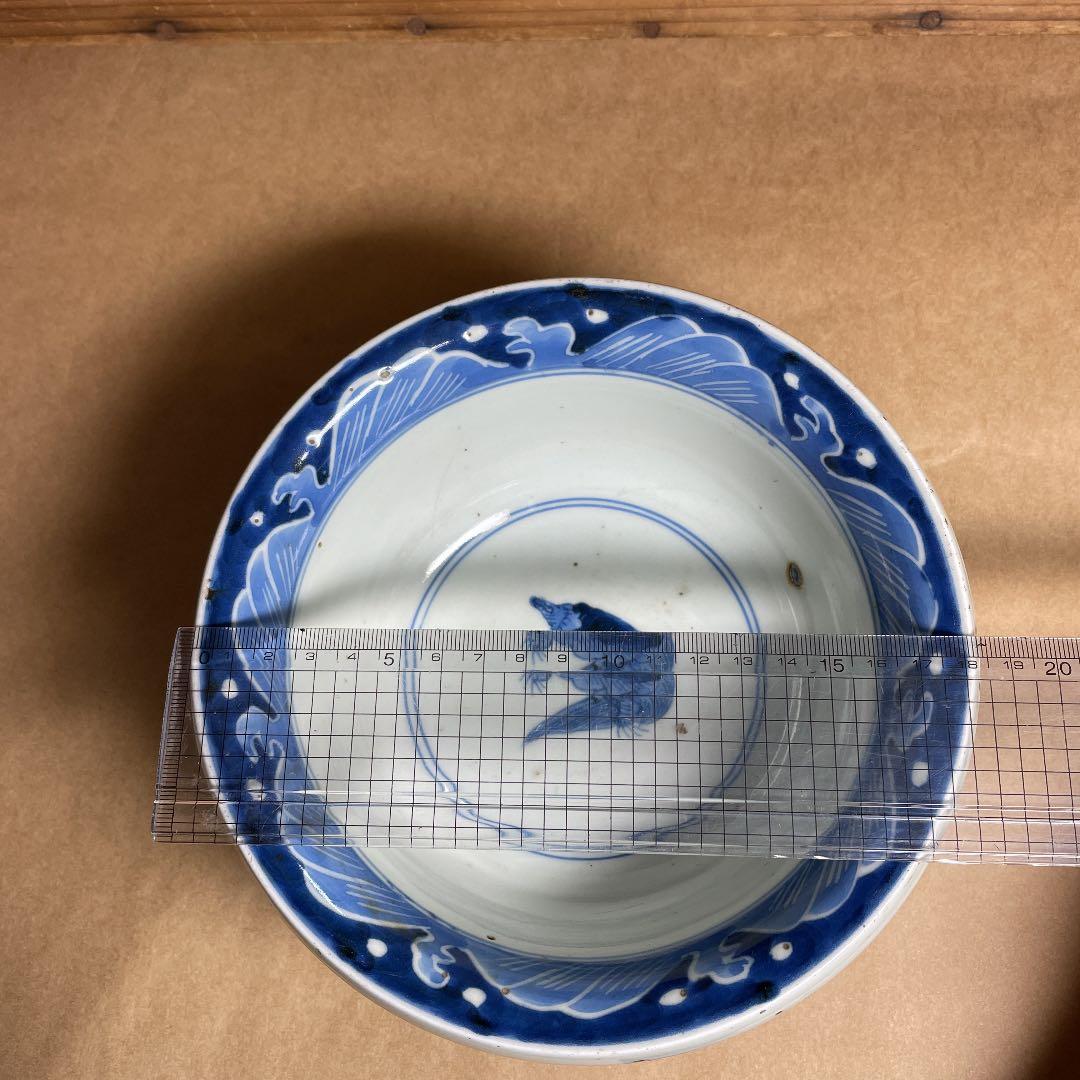 レトロ 染付鉢 【m44 呉須　レトロ　骨董 食器 アンティーク　ベロ藍　レア】