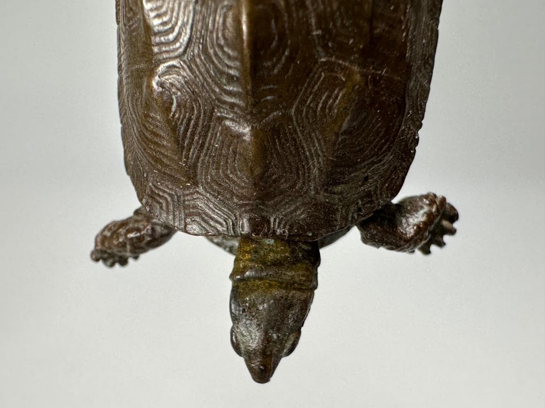 銅製　はた　在銘　亀　カメ　置物　頭尾可動式　鼈　細密細工　煎茶飾り　盆景