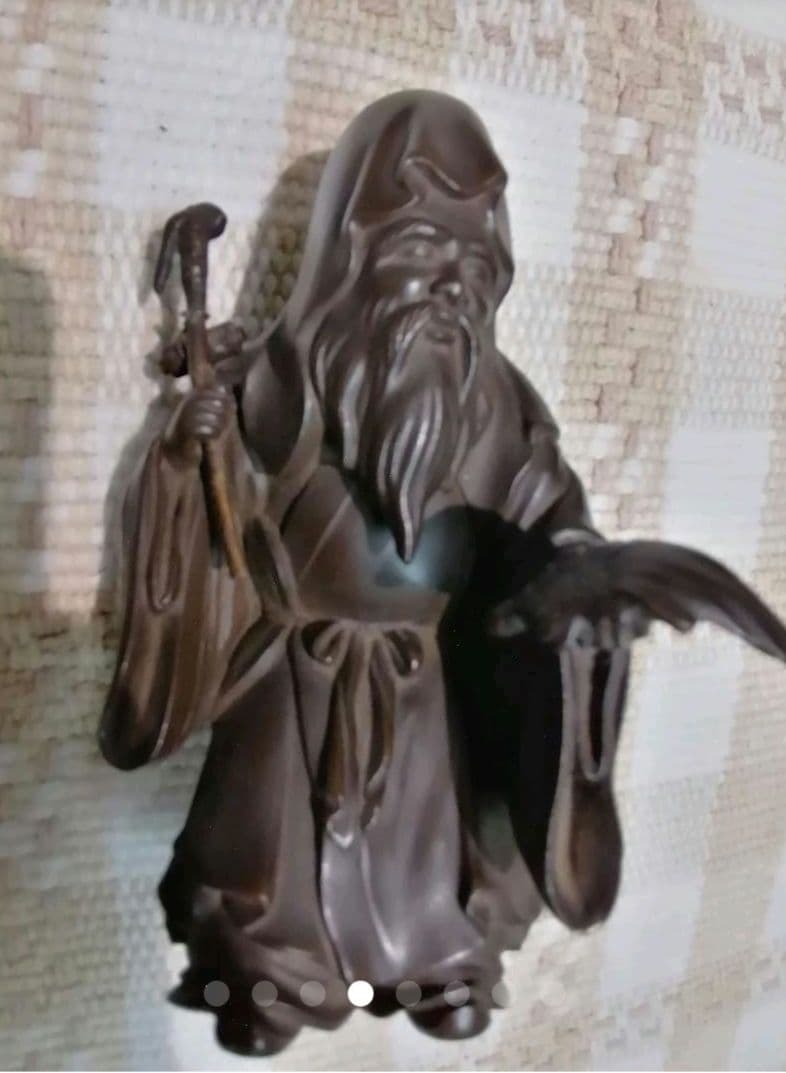 青銅製　寿老人(じゅろうじん)　　　木製台付き、木箱入り