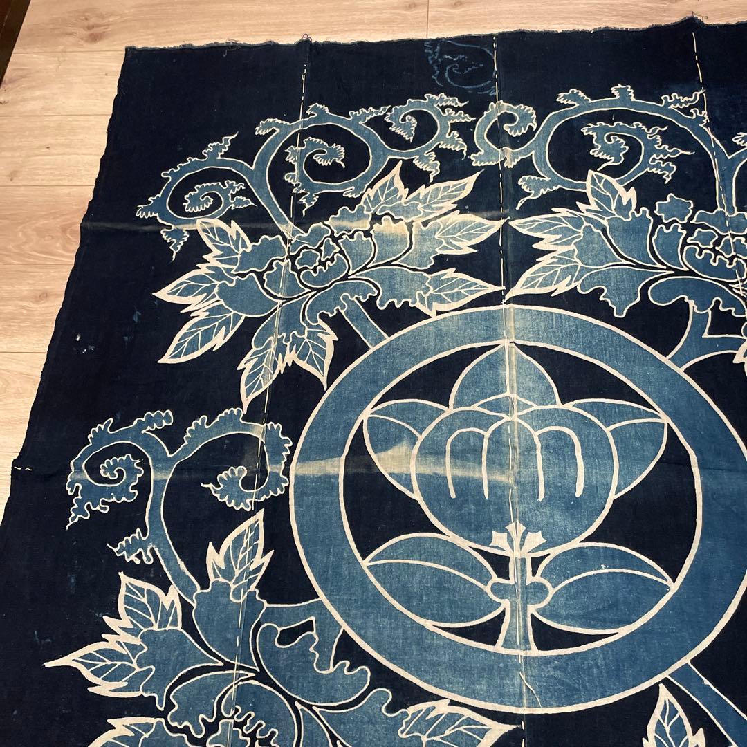 古布、4枚はぎあわせ、牡丹に橘柄