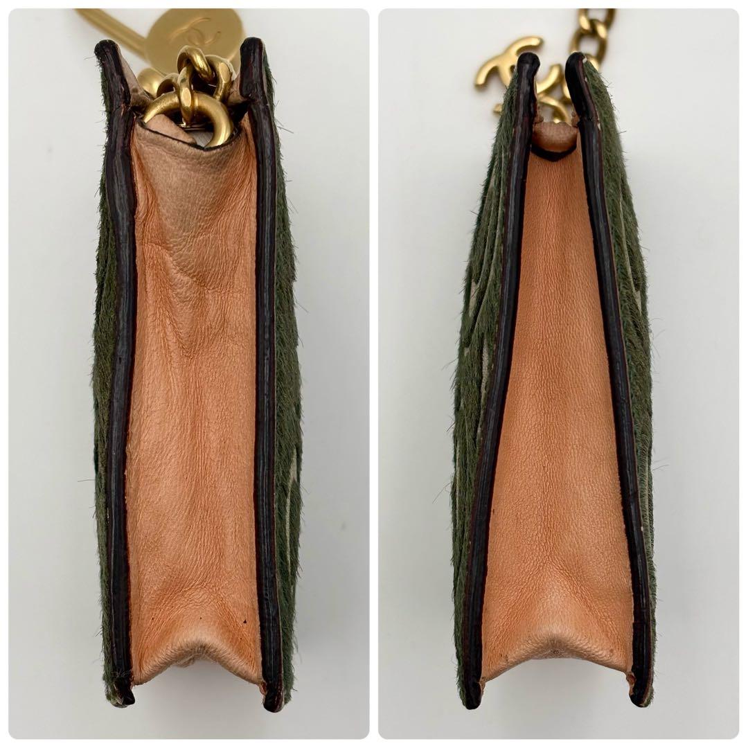 極希少 シャネル CHANEL ケース サイフ ハラコ ココマーク カーキ