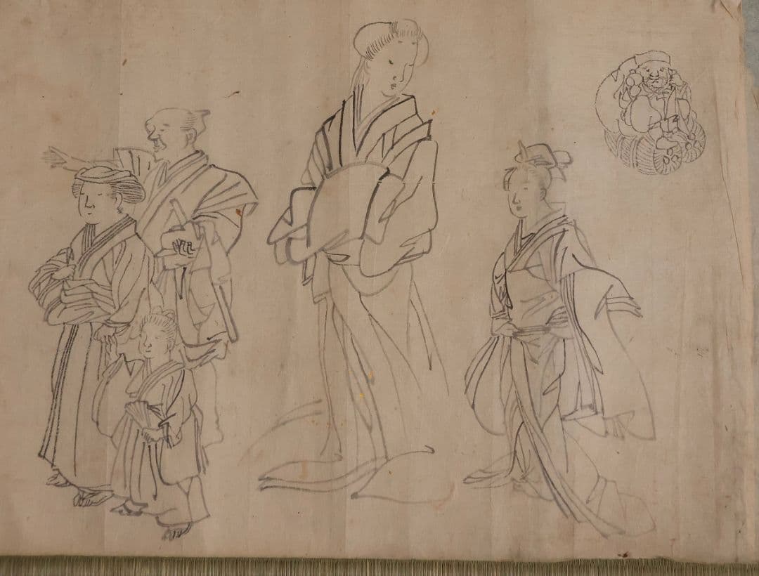 【模写】日本画 穂庵先生 人物花鳥 紙本 巻物 捲り デッサン 美人 MA852