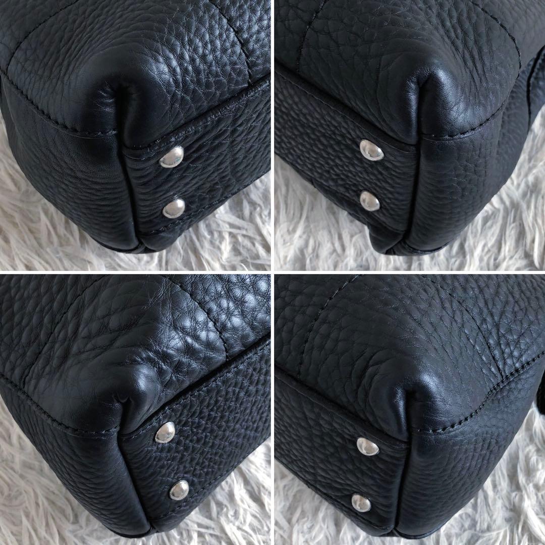 【極美品 イタリア製本革】フルラ　ハンドバッグ　黒　シボ　A4