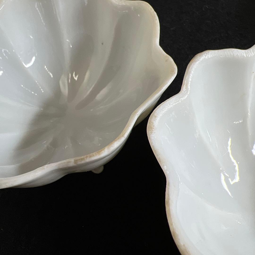 中国清朝時代　薄手白磁三足輪花小碗5客　幅約8㎝　東Y7-1208☆2Fタカチ