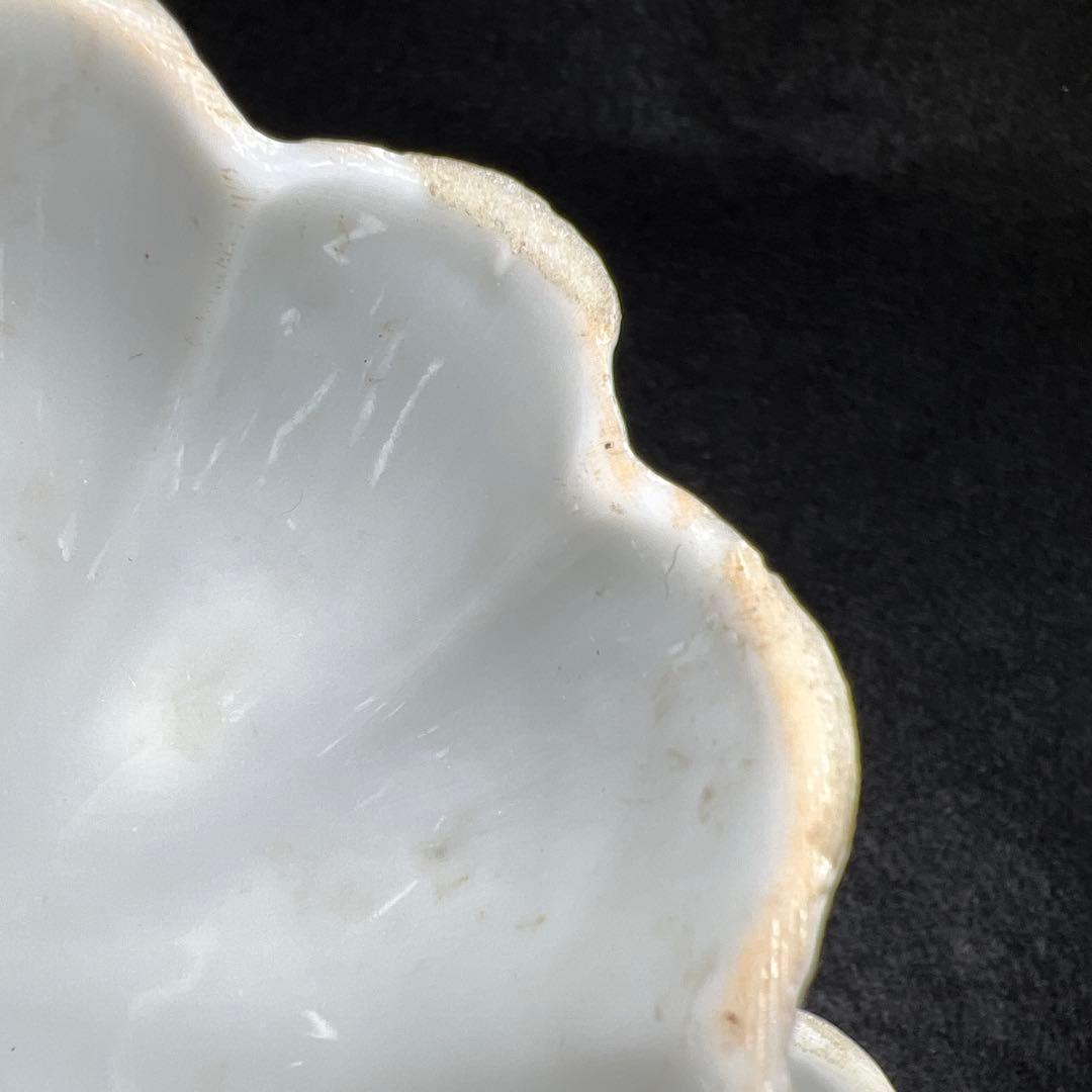 中国清朝時代　薄手白磁三足輪花小碗5客　幅約8㎝　東Y7-1208☆2Fタカチ