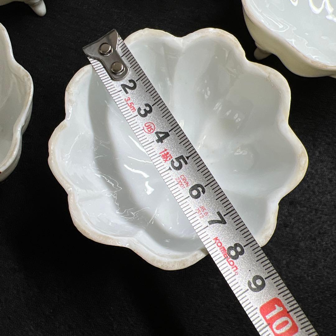 中国清朝時代　薄手白磁三足輪花小碗5客　幅約8㎝　東Y7-1208☆2Fタカチ