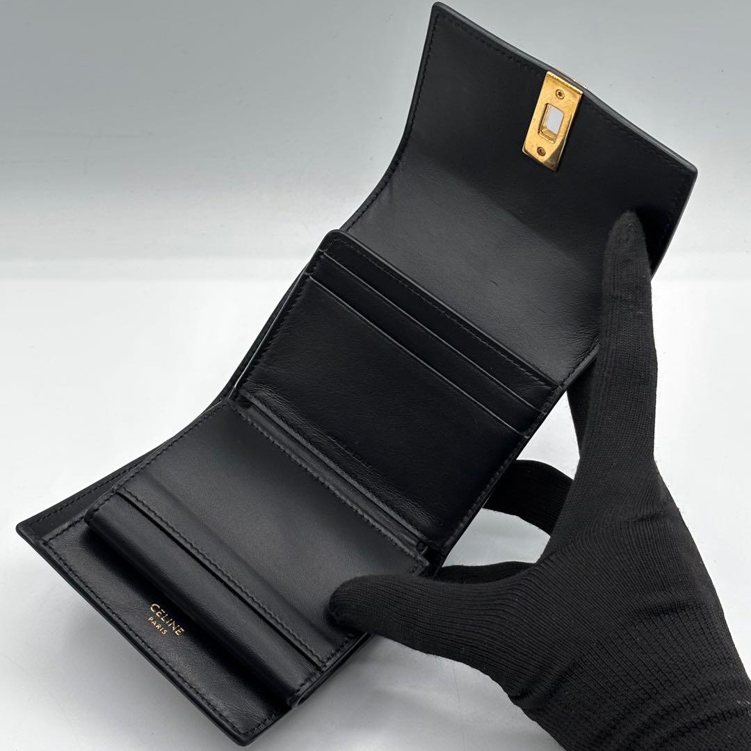 現行品 極美品 セリーヌ スモール トリフォールドウォレット16 セーズ 黒 箱