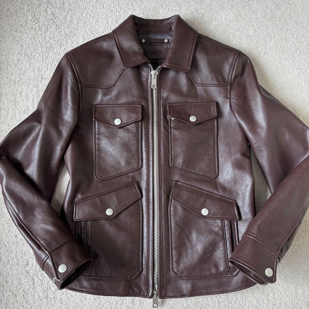 極美品 コーチ フォーポケットレザージャケット ライダース シングル 定価23万