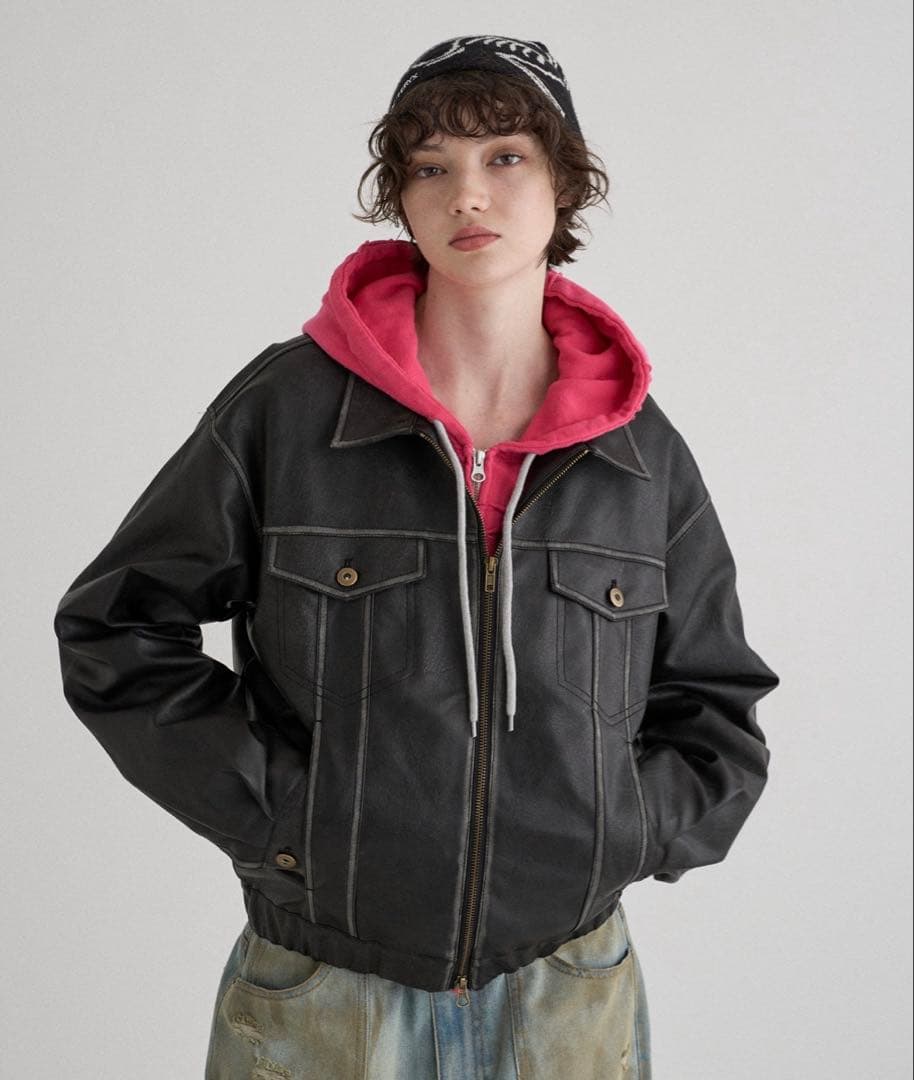 WISH FOR EVER アーティフィシャルダブルジップショートジャケット