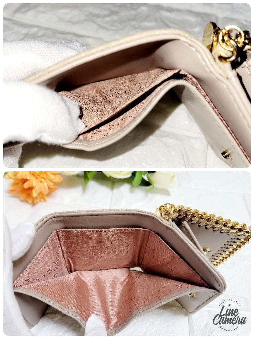 【美品】ステラマッカートニー 三つ折財布　ファラベラ　ベージュ　チェーンふちどり