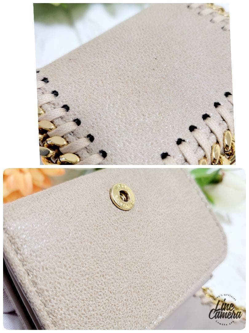 【美品】ステラマッカートニー 三つ折財布　ファラベラ　ベージュ　チェーンふちどり