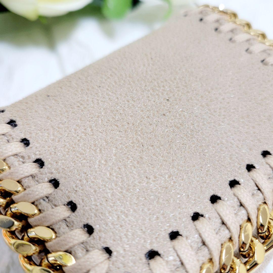 【美品】ステラマッカートニー 三つ折財布　ファラベラ　ベージュ　チェーンふちどり