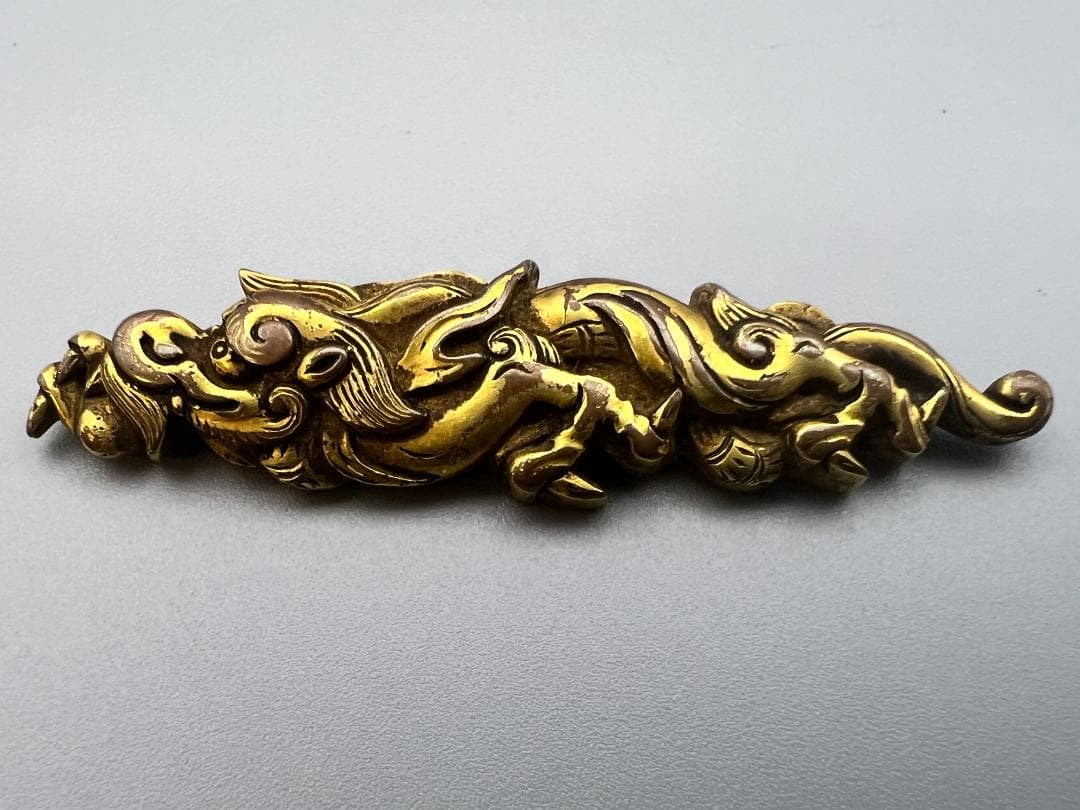 【海】江戸明治期　目貫　龍　天使　武士文など　銅鉄　金銀象嵌　5点　骨董品