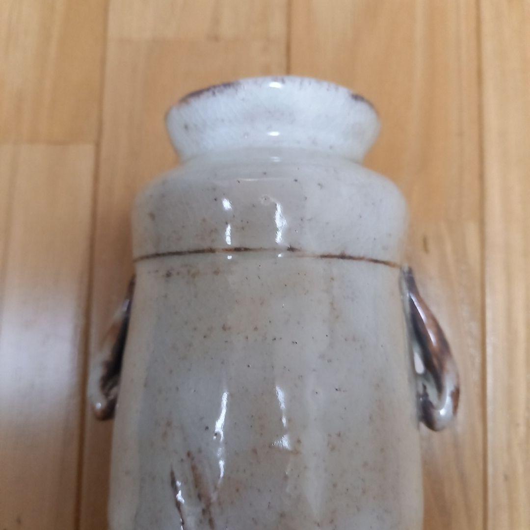 萩焼耳付き花瓶　煌雪窯　清水啓功　共箱付属　陶歴付属➕益子系統？の花瓶付属