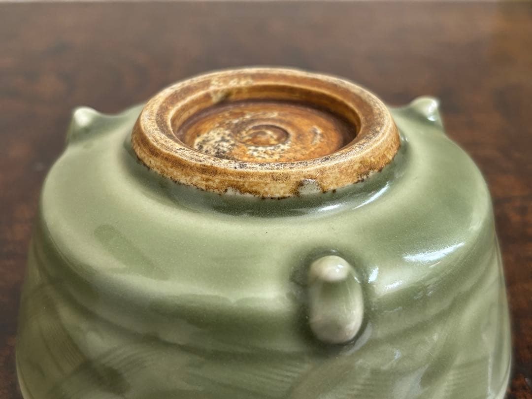 【美品】唐物 龍泉窯 青磁三脚香炉 外口径12cm　中国古玩 唐物