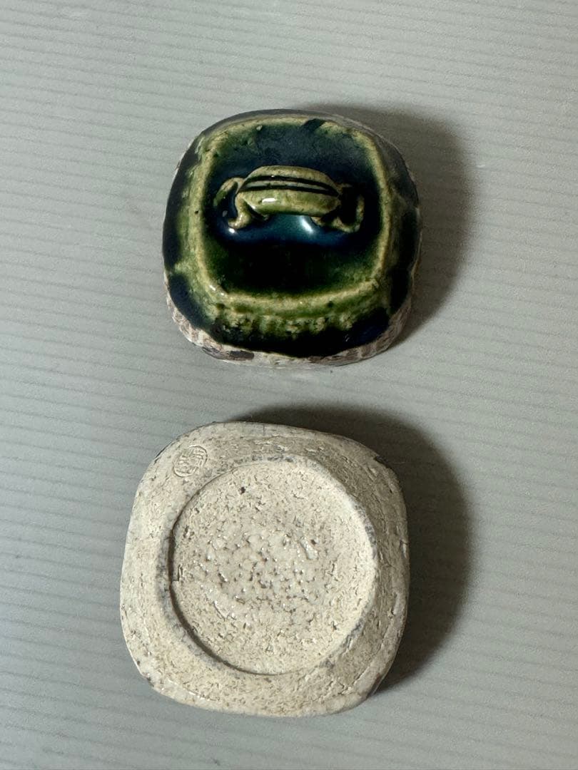 2149 茶道具 松本鉄山 織部 ハジキ香合 共箱