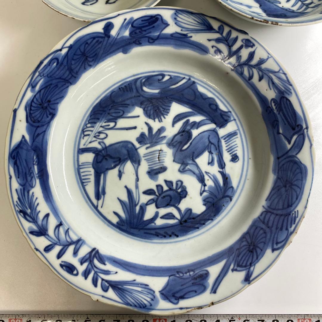 専用　中国明時代　古染付中皿鉢3点　東Y7-0204☆2Fトコオ