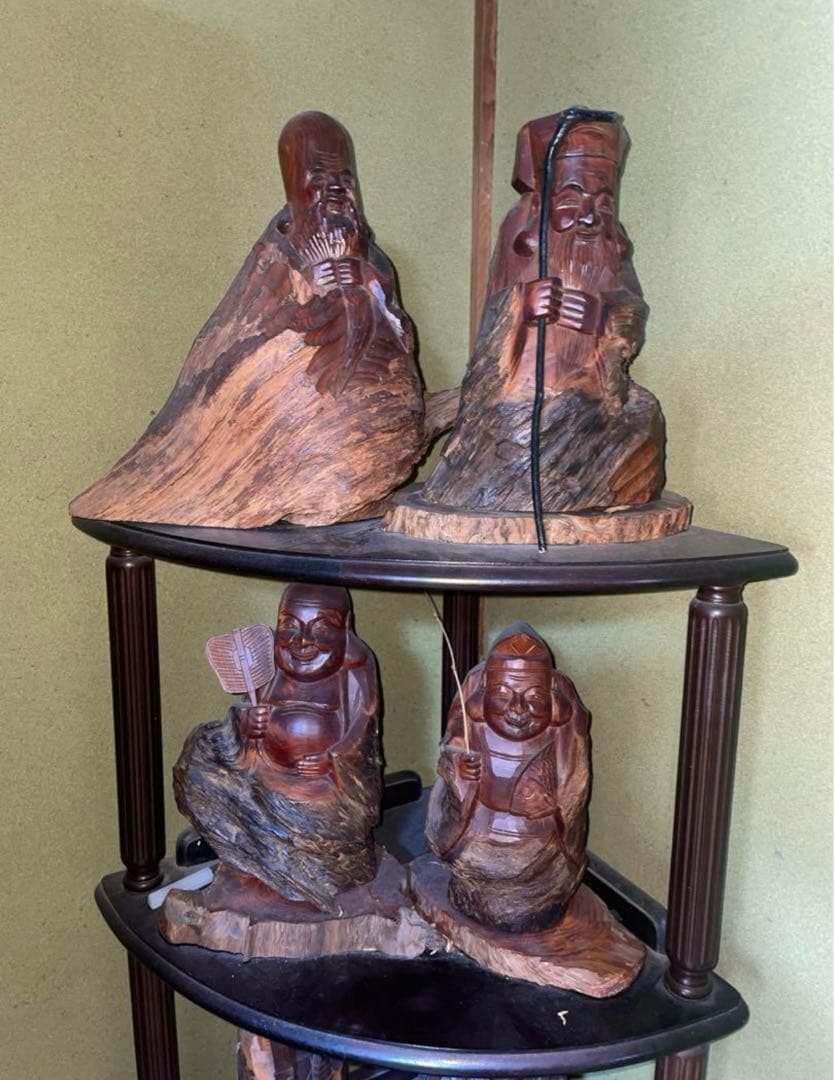 讃岐一刀彫・福禄寿 30cm 木彫像｜手彫り・一点物・和モダン