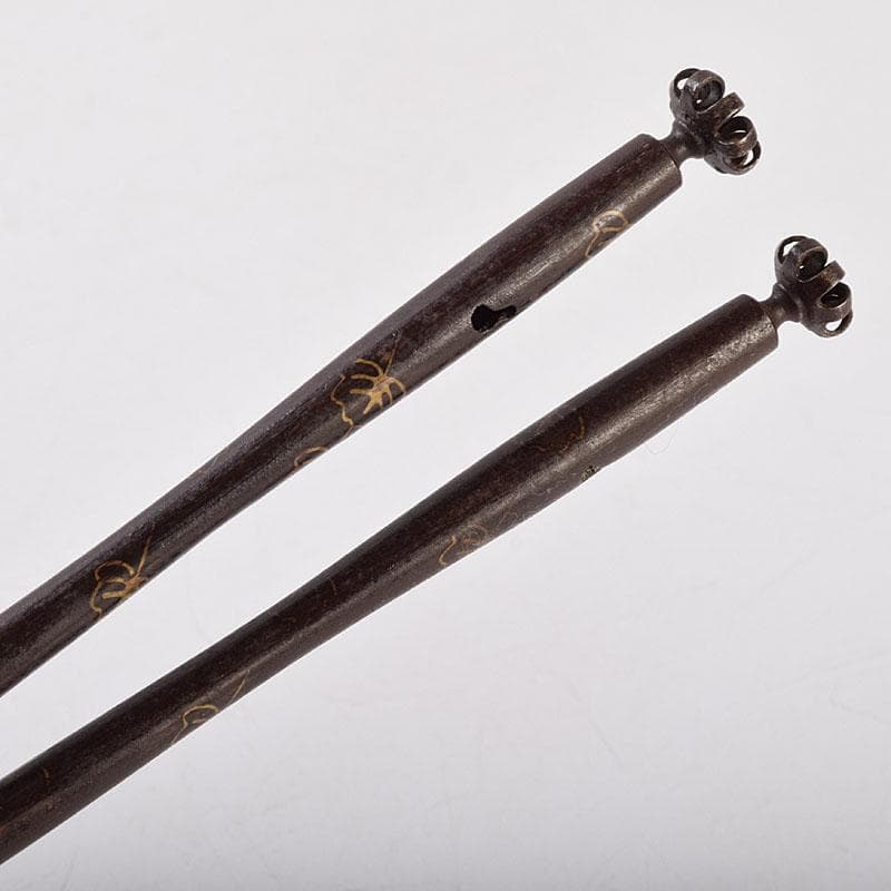 茶道具　釜師　高木治良兵衛作　金象嵌　梅頭鐵箸　火箸　共箱　M　R9504