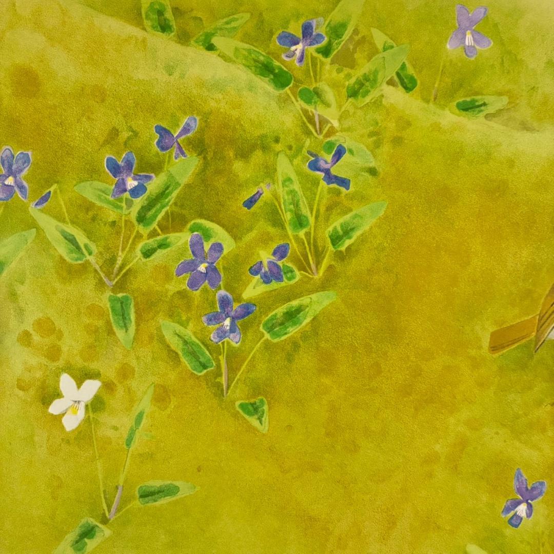 美品 上村松篁「春野」リトグラフ 直筆サイン・印章入 保証書有 花鳥画 上村松園