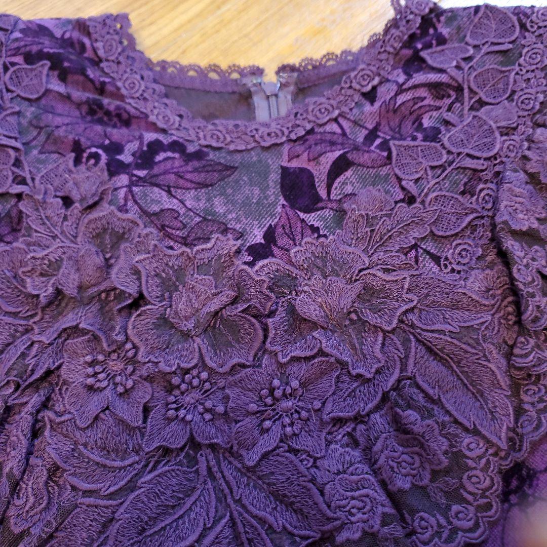 【ディアソラーレ】✨️美品　花柄レースモチーフ パープルロングドレス