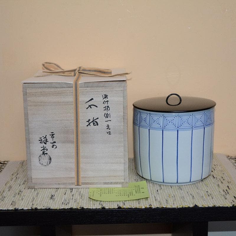 茶道具　水指　染付桶川水指　手塚祥堂　共箱　中古品　送料込み