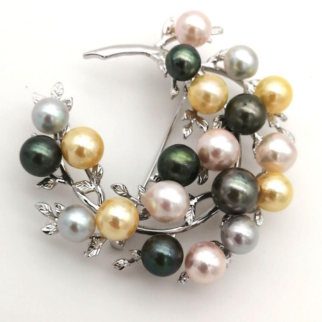 極美品✨ パール　ブローチ　20粒　照り強　マルチカラー　真珠　シルバー刻印
