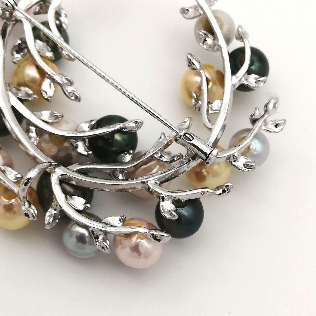 極美品✨ パール　ブローチ　20粒　照り強　マルチカラー　真珠　シルバー刻印