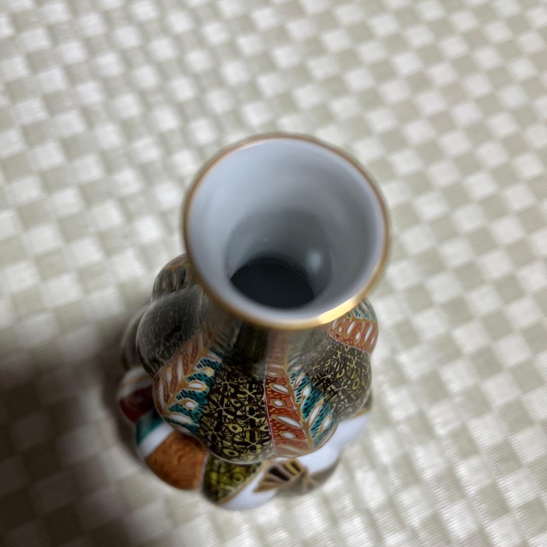 九谷焼　北出星光作　金彩小禽図陶瓶一対　 花瓶　師北出塔次郎