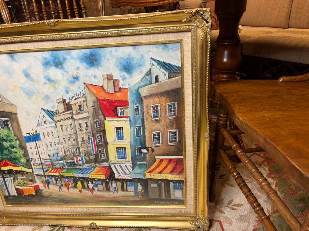 アンティーク絵画　パリの街並み　油彩画