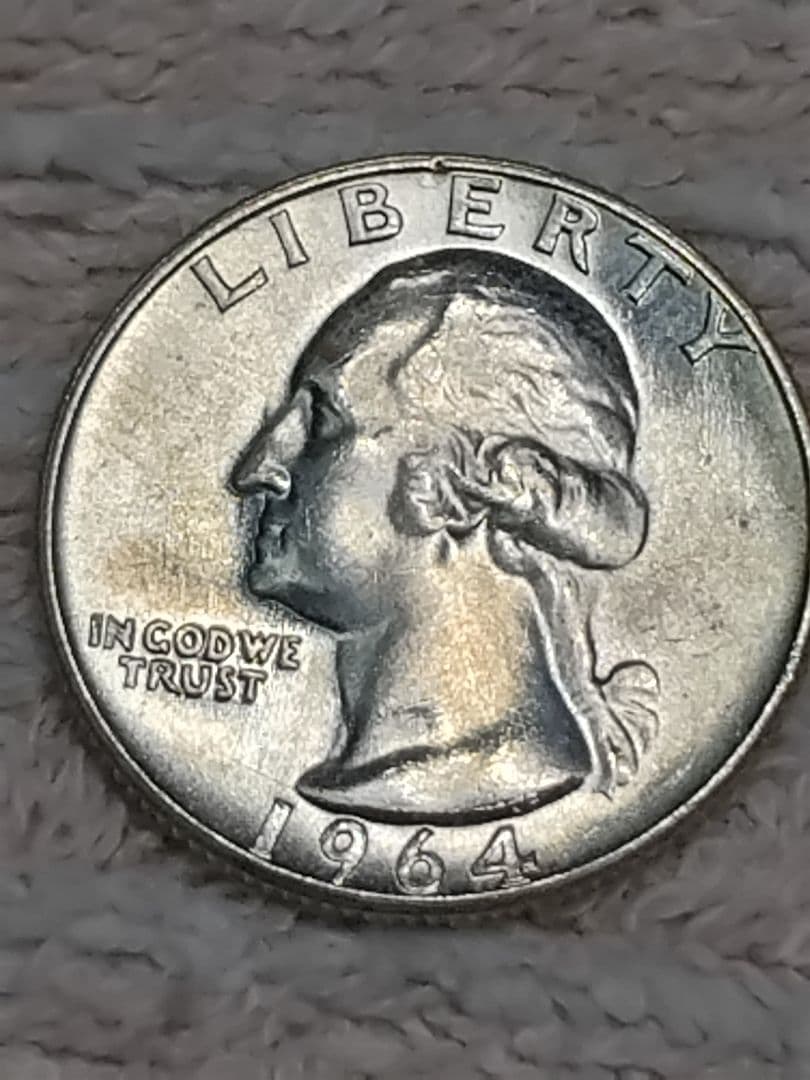 アメリカ クォーターダラー 1964年D 銀貨 エラー 手変わり バラエティー