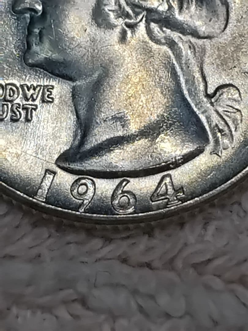 アメリカ クォーターダラー 1964年D 銀貨 エラー 手変わり バラエティー