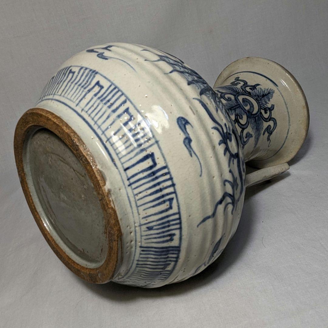 明治大正期 伊万里焼 染付雲龍文耳付花瓶 有田焼 花入 花器 フラワーベース