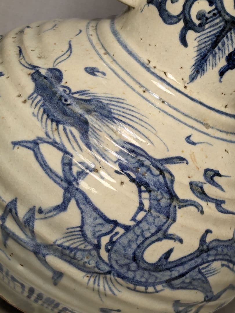 明治大正期 伊万里焼 染付雲龍文耳付花瓶 有田焼 花入 花器 フラワーベース