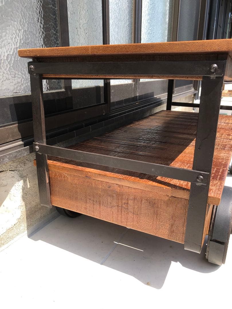 ジャーナルスタンダードファニチャー　木製二段シェルフ 車輪付き 120cm