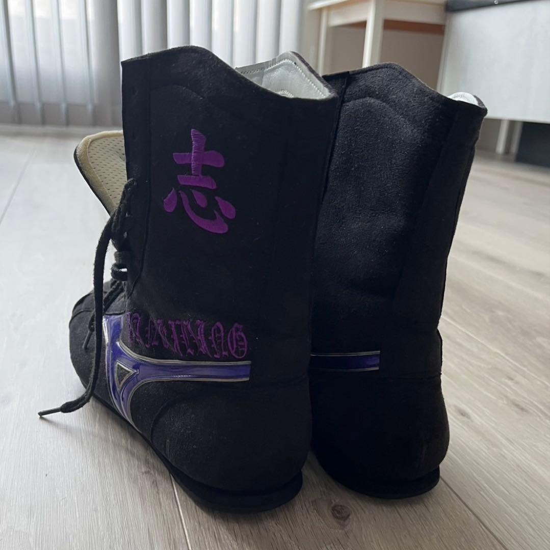 オーダーメイド Mizuno ボクシングシューズ フルスエード 黒 紫