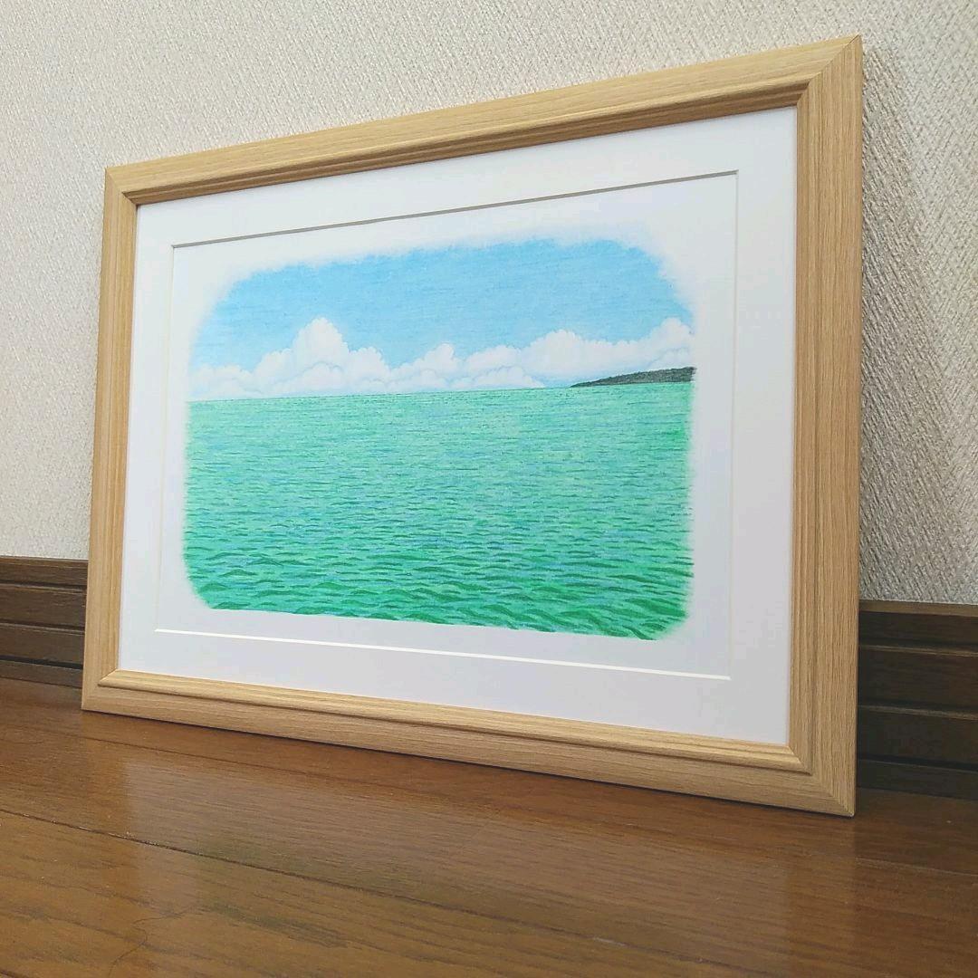 絵画色鉛筆風景画『沖縄の海』原画