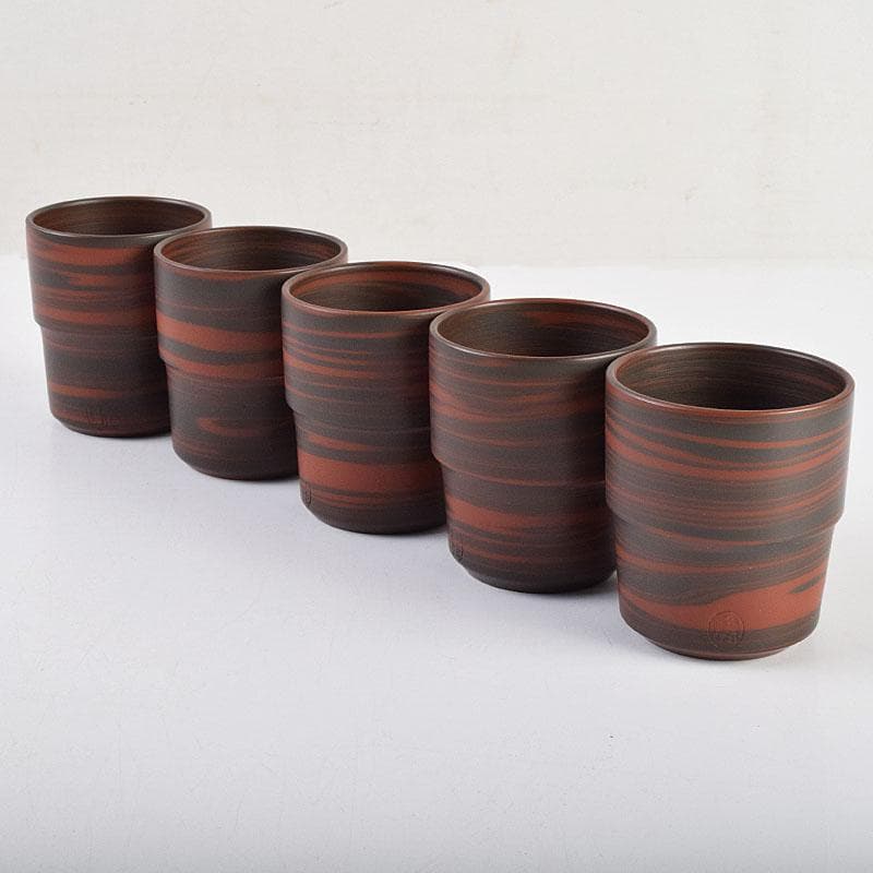 煎茶道具　常滑焼　小西洋平作　窯変　茶器　急須　煎茶碗　五客　共箱　MR9434