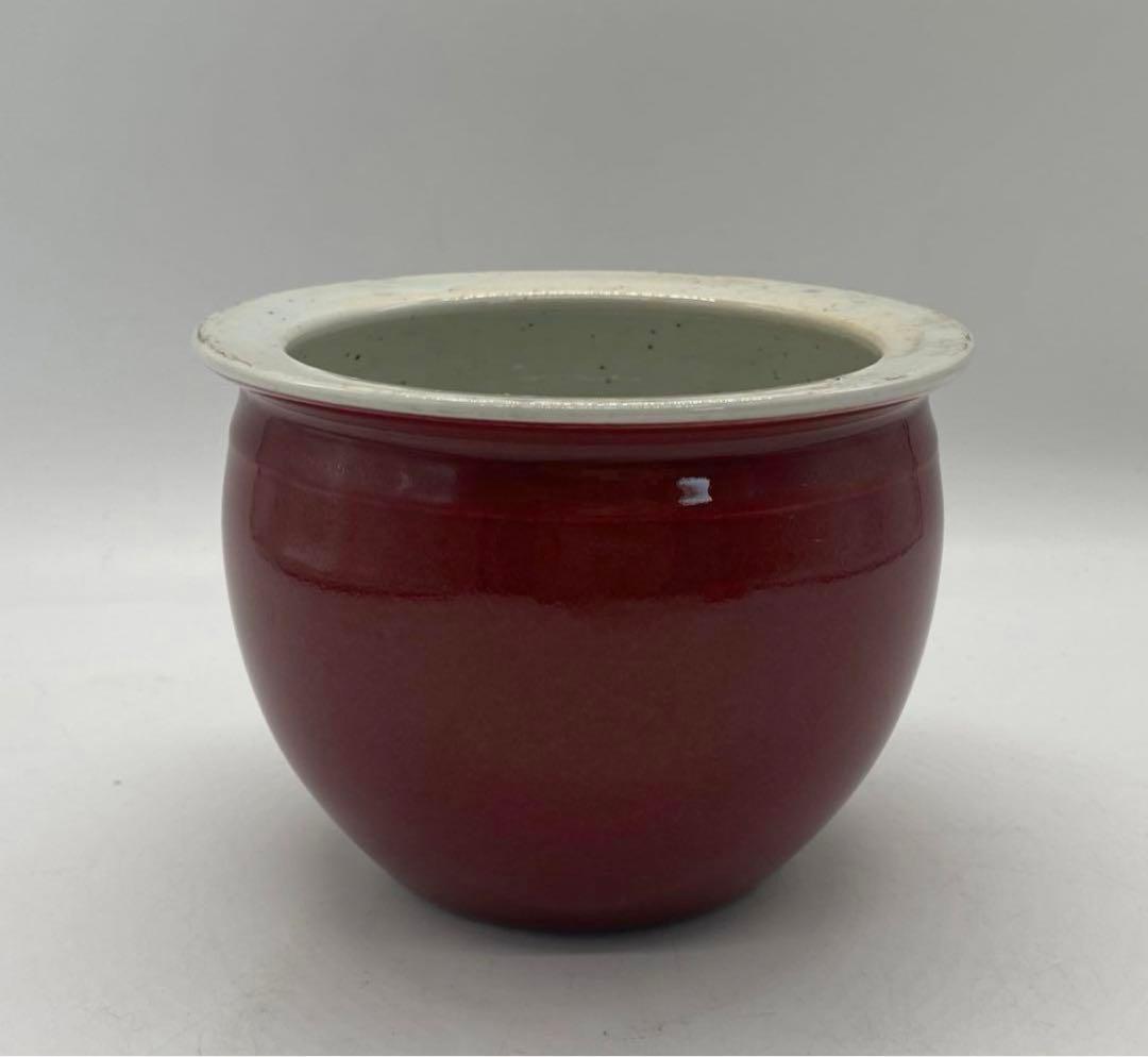 中国　大清乾隆年製銘　書斎用　紅釉筆入　　送料込み1022