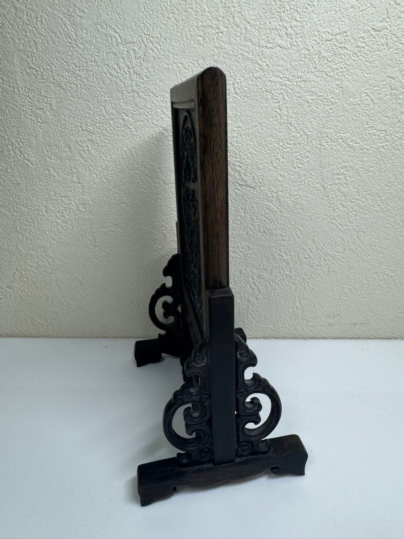 中国美術 骨董 硯屏 木製 彫刻品 福禄寿