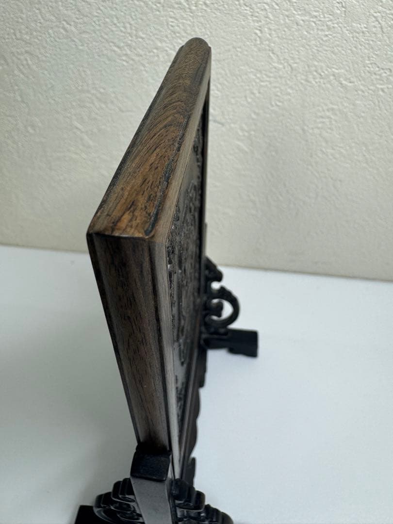 中国美術 骨董 硯屏 木製 彫刻品 福禄寿