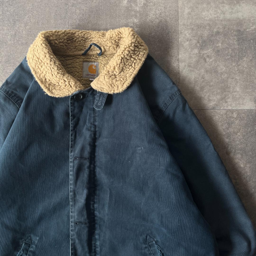 00s Carhartt ダック地デッキジャケット 紺 XL A691 裏ボア