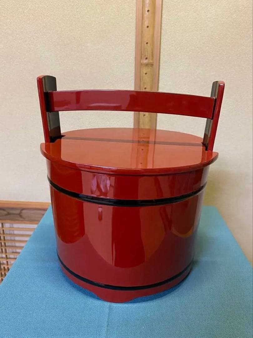 茶道具/手桶水指 豪秀(坂水秀雄)朱黒 輪島塗 茶器水指 工芸品