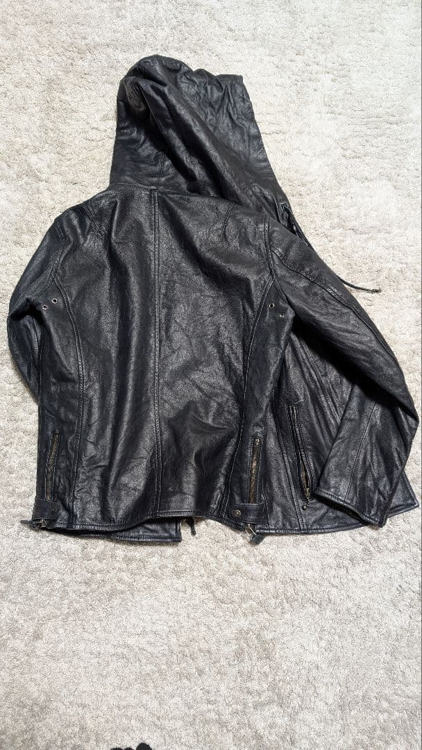 定価6万 エゴトリッピング レザー フード ライダース 黒 46