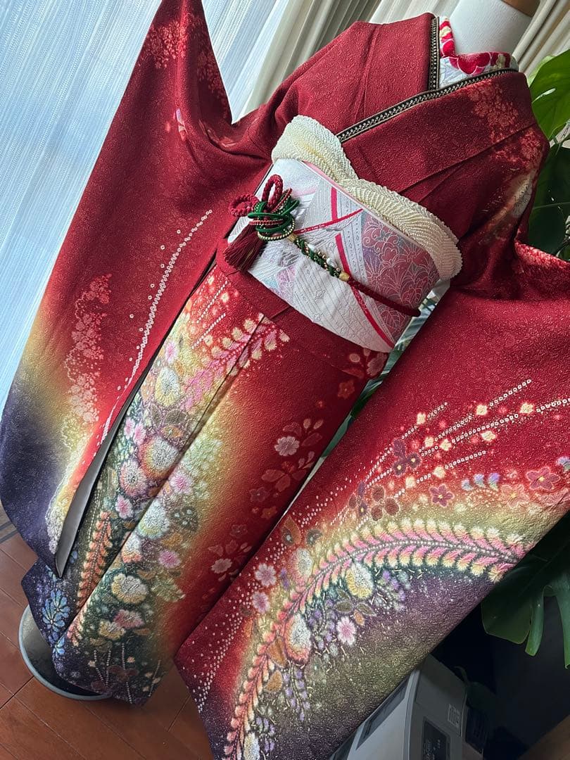 てな 振袖フルセット 赤×金通し 辻ヶ花 絞り ぼかし染めIK