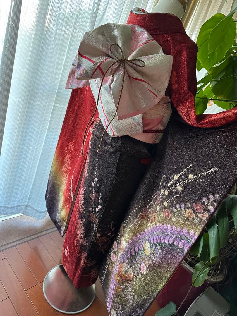 てな 振袖フルセット 赤×金通し 辻ヶ花 絞り ぼかし染めIK