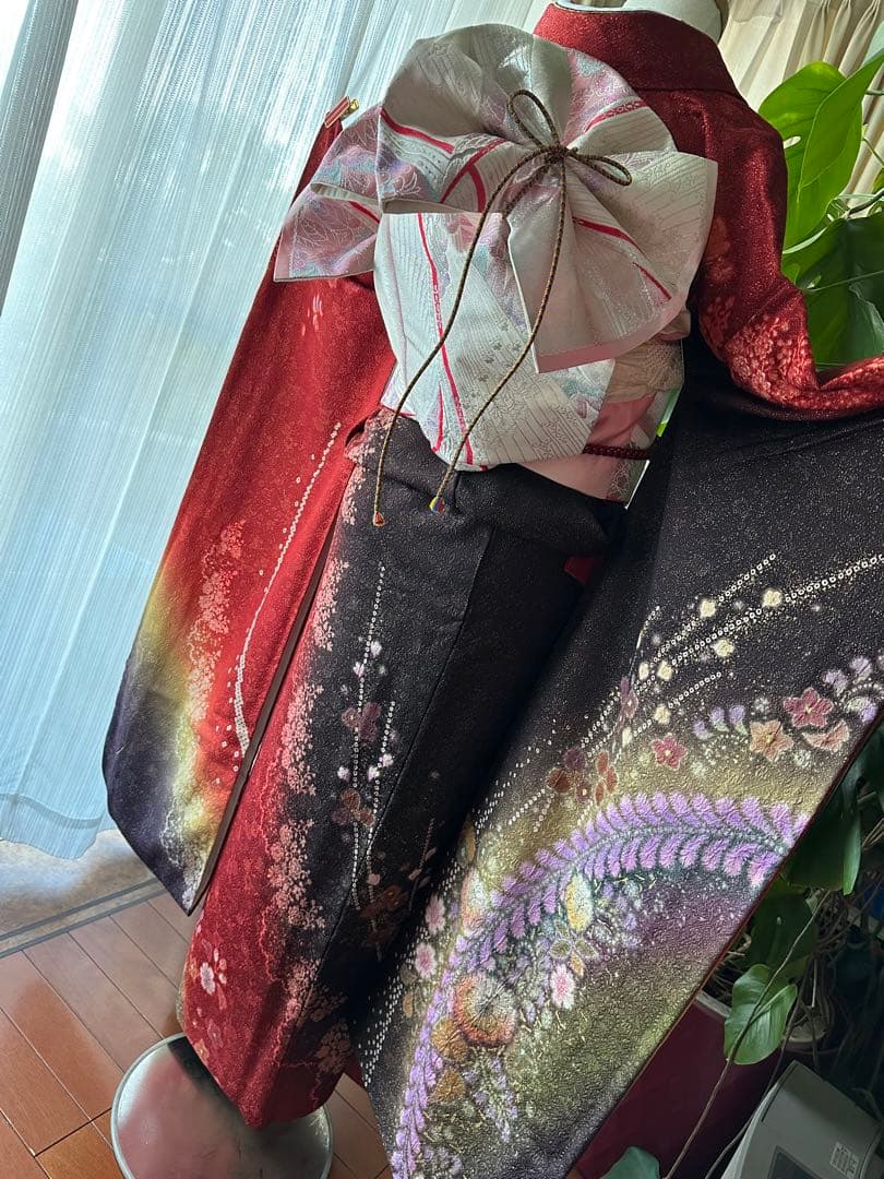 てな 振袖フルセット 赤×金通し 辻ヶ花 絞り ぼかし染めIK