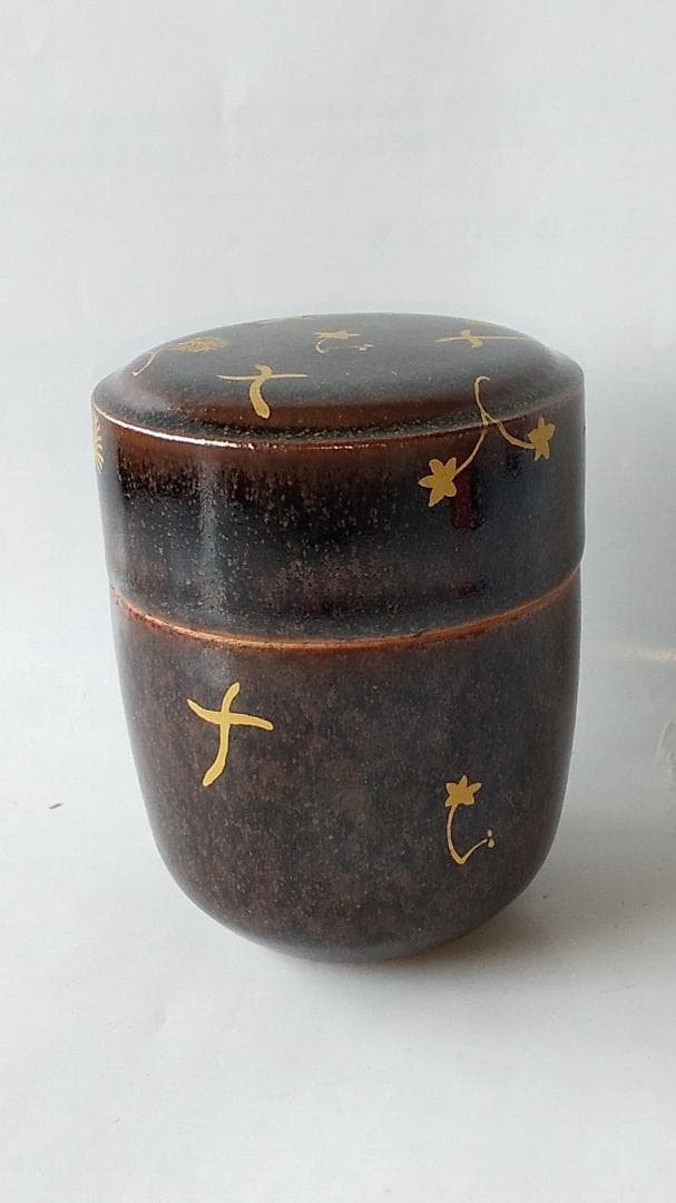 珍品 膳所焼 淡海ぜぜ 陽炎園 岩崎健三 作 陶器製 金彩 蝶鳥棗 茶道具 新品