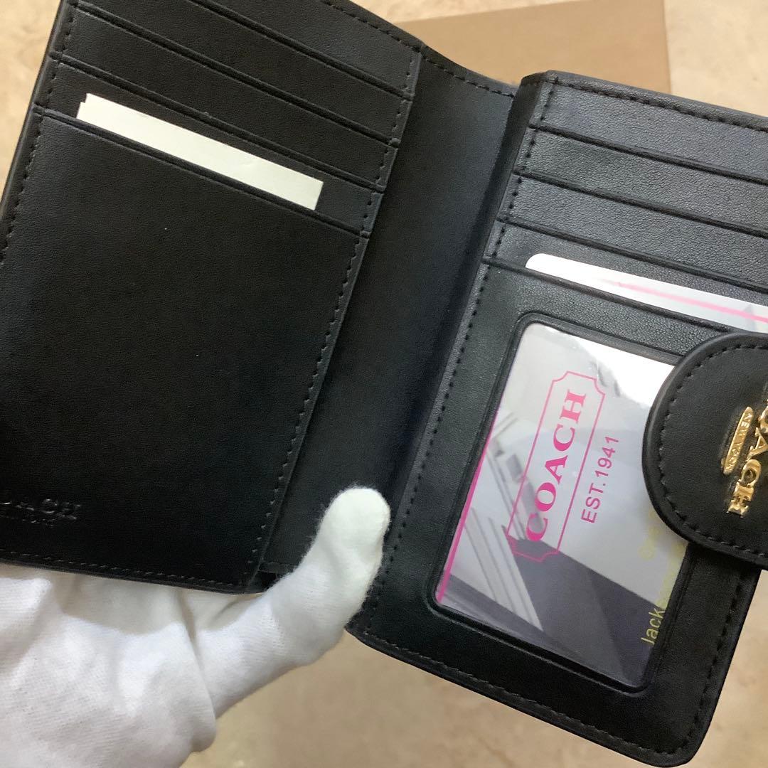 【未使用品】COACH 黒 レザー 二つ折り財布