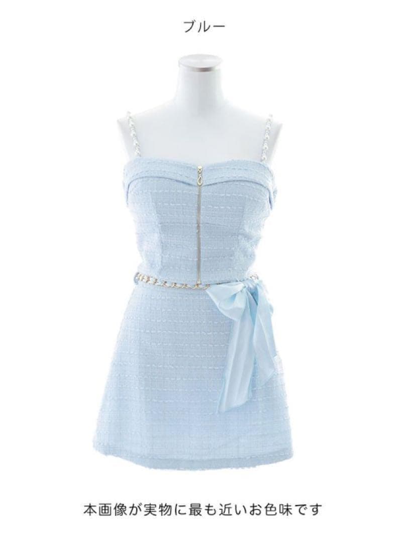美品✨ジュエルズ　ツイードセットアップキャミドレス　S ブルー